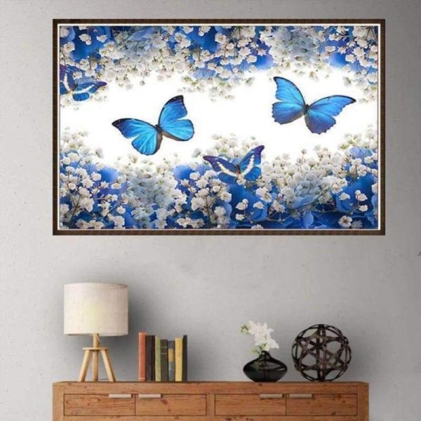 Moderne kunst blauwe vlinder muur decor volledige boor - 5D diy diamant schilderij kits