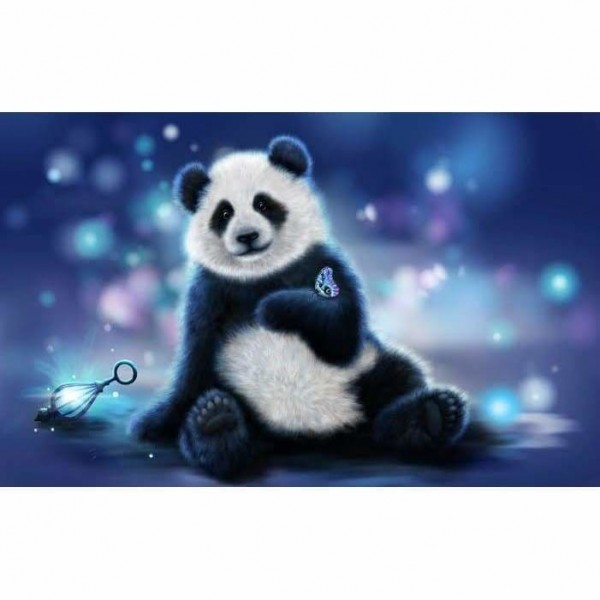 Blauwe Panda Met Vlinder - Volledige Boor Diamant Schilderij -