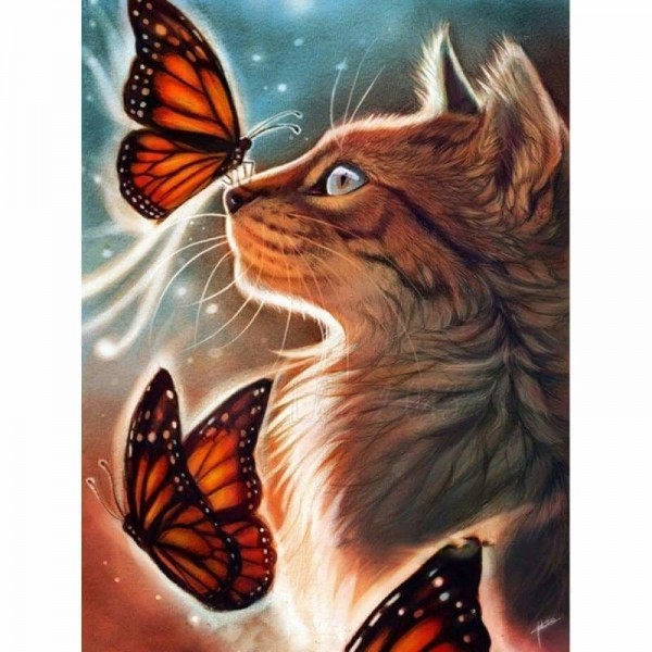 Volledige boor - 5D DIY Diamond Painting Kits Cartoon Dream Cat and Butterfly