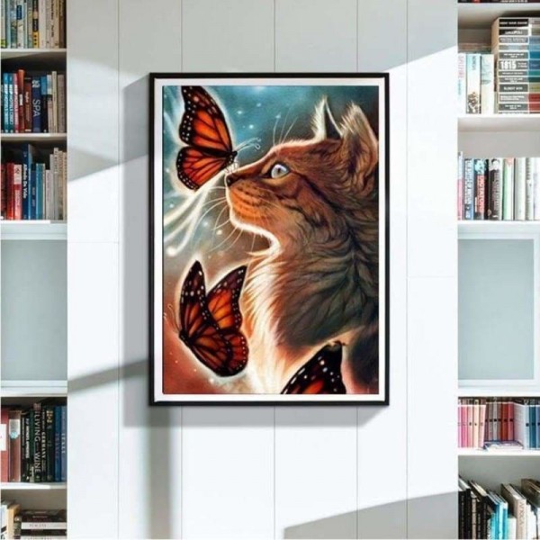 Volledige boor - 5D DIY Diamond Painting Kits Cartoon Dream Cat and Butterfly