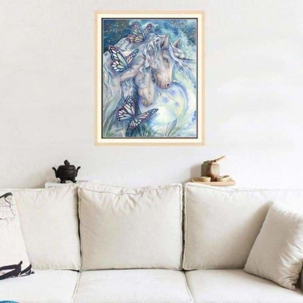 Volledige boor - 5D DIY Diamond Painting Kits Cartoon liefdevolle romantische paarden vlinder
