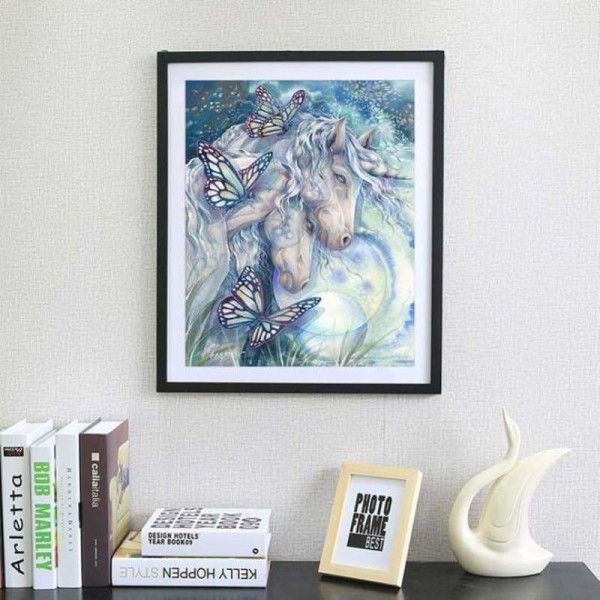 Volledige boor - 5D DIY Diamond Painting Kits Cartoon liefdevolle romantische paarden vlinder