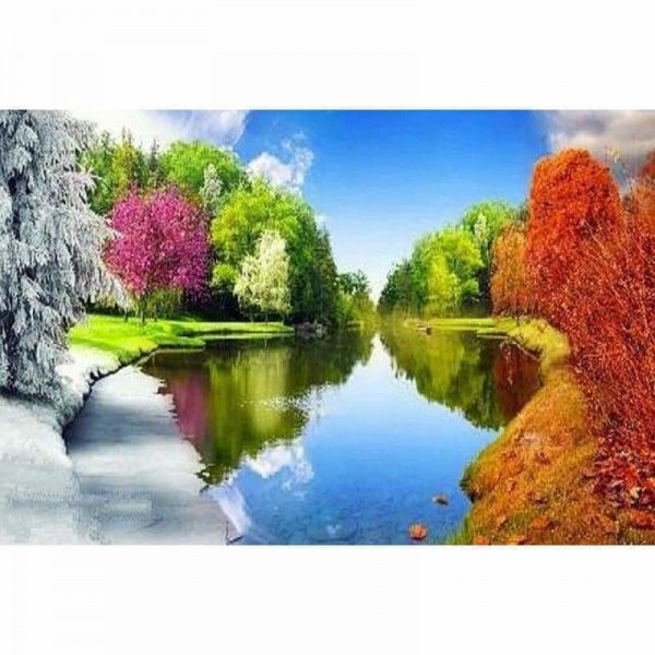 DOUBLE Full Vorm steentjes - 5D DIY Diamond Painting Kits Beautiful Landscape Four Seasons Nature Lake