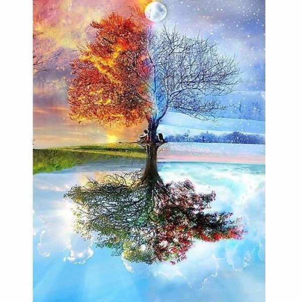 DOUBLE Full Vorm steentjes - 5D DIY Diamond Painting Kits Four Seasons Dream Landscape Tree