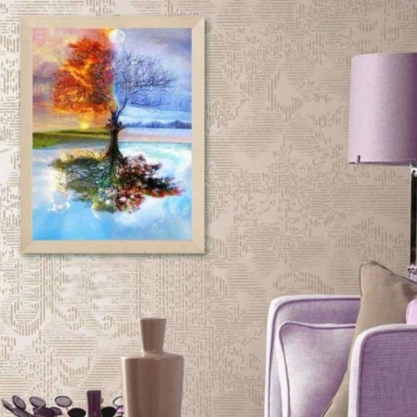 DOUBLE Full Vorm steentjes - 5D DIY Diamond Painting Kits Four Seasons Dream Landscape Tree