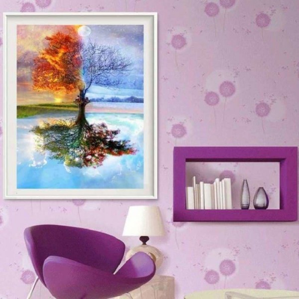 DOUBLE Full Vorm steentjes - 5D DIY Diamond Painting Kits Four Seasons Dream Landscape Tree