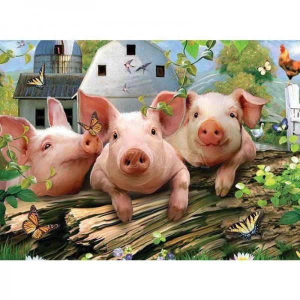 Volledige boor - 5D DIY Diamond Painting Kits Funny Cartoon Farm Pigs