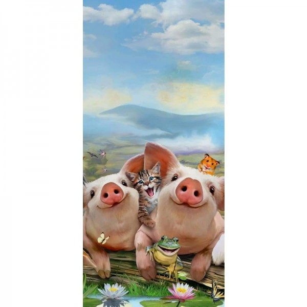 Piggy Farm Selfie-Volledige boor diamant schilderij-