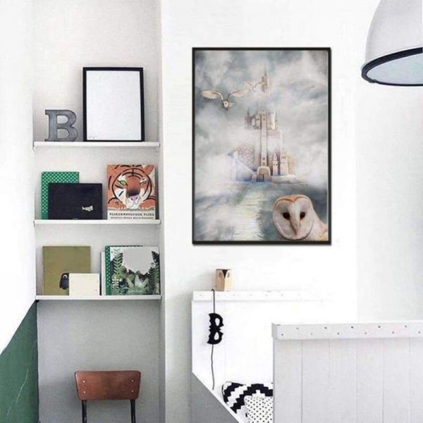 Volledige boor - 5D DIY Diamond Painting Kits Romantisch wit kasteel en uil in de mist