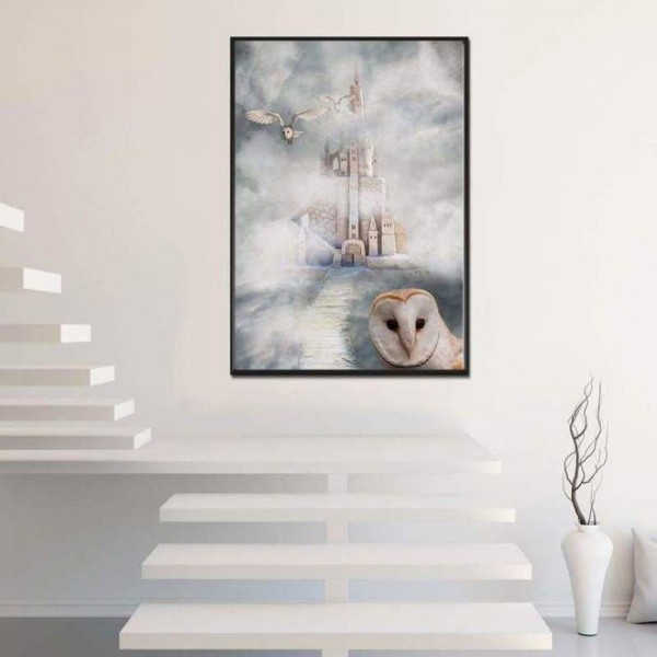 Volledige boor - 5D DIY Diamond Painting Kits Romantisch wit kasteel en uil in de mist
