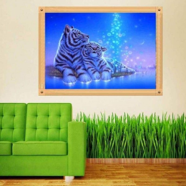 Volledige boor - 5D DIY Diamond Painting Kits Cartoon Dream Animal Loving Tigers
