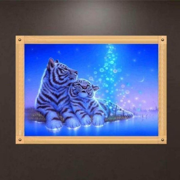 Volledige boor - 5D DIY Diamond Painting Kits Cartoon Dream Animal Loving Tigers