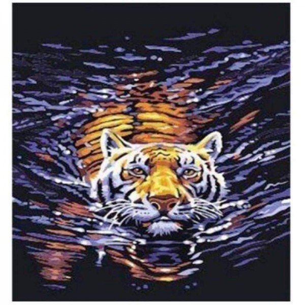 Volledige boor - 5D Diamond Painting Kits Animal Swimming in the Lake Tiger