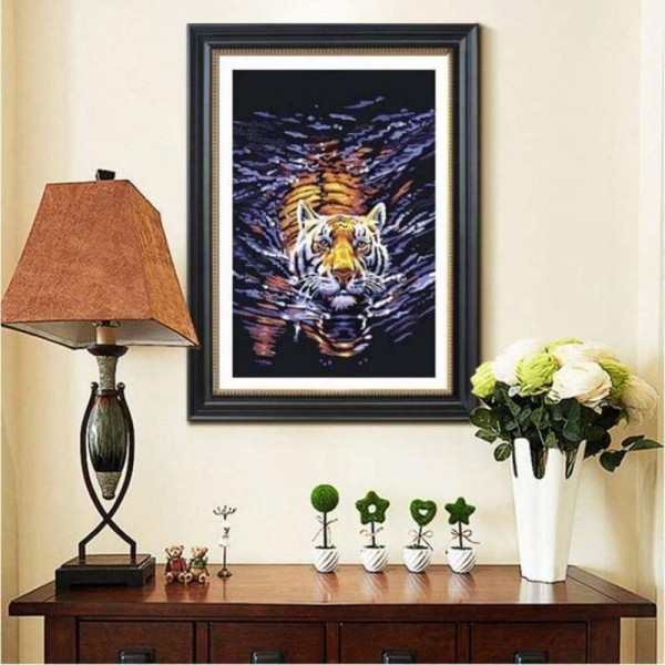 Volledige boor - 5D Diamond Painting Kits Animal Swimming in the Lake Tiger