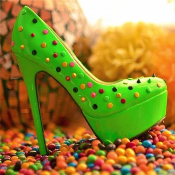 Groene snoepjes schoen