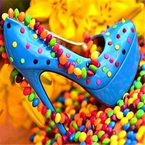 Blauwe snoepjes schoen