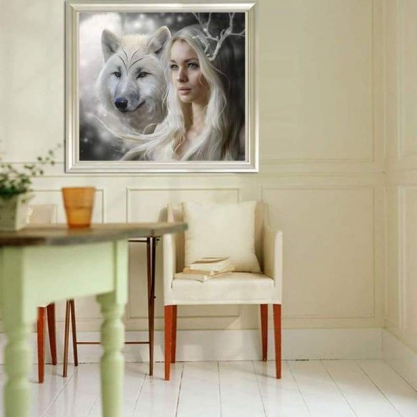 Volledige boor - 5D DIY Diamond Painting Kits Cartoon schoonheid en dierenwolf