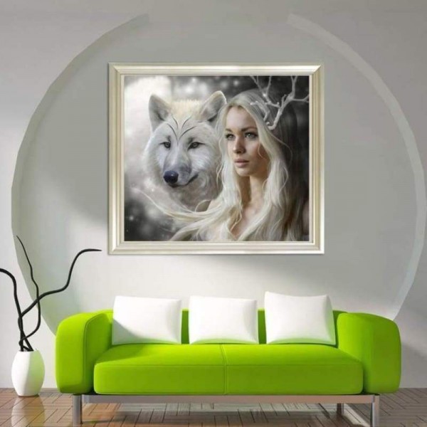 Volledige boor - 5D DIY Diamond Painting Kits Cartoon schoonheid en dierenwolf