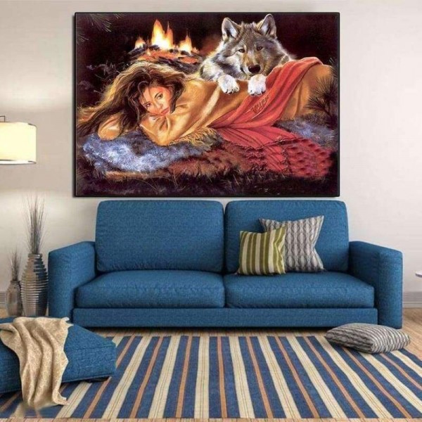 Volledige boor - 5D DIY Diamond Painting Kits Cartoon schoonheid en dierenwolf