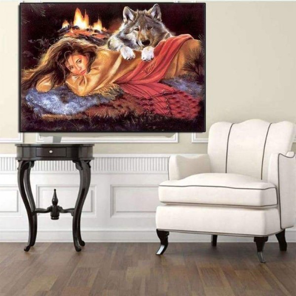 Volledige boor - 5D DIY Diamond Painting Kits Cartoon schoonheid en dierenwolf
