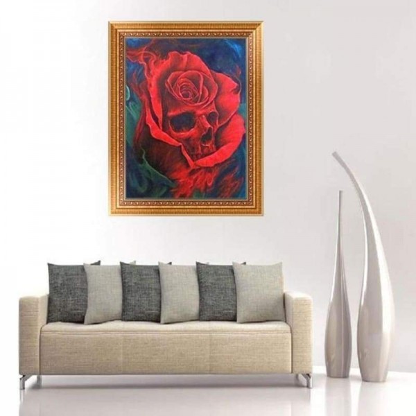 Volledige boor - 5D Diamond Painting Kits abstracte schedel rode rozen