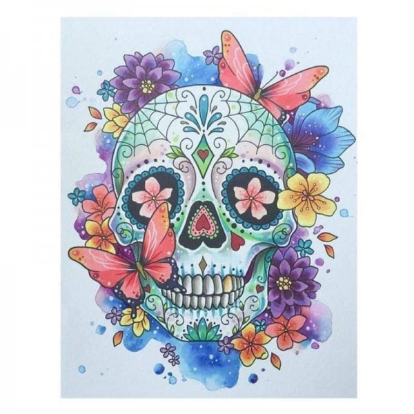 Volledige boor - 5D DIY Diamond Painting Kits Kleurrijke Cartoon Skull Flower