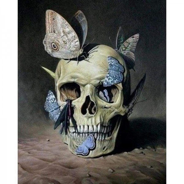 Volledige boor - 5D DIY Diamond Painting Kits Terrible Skull Butterfly Kiss Butterfly