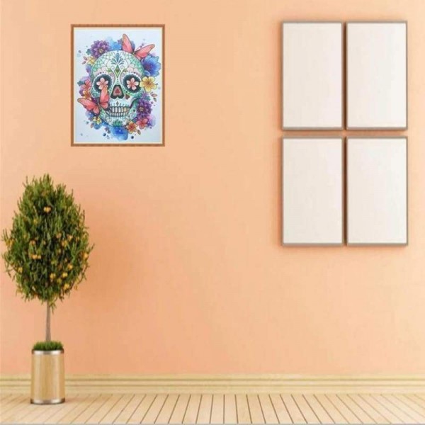 Volledige boor - 5D DIY Diamond Painting Kits Kleurrijke Cartoon Skull Flower