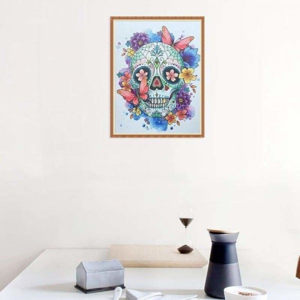 Volledige boor - 5D DIY Diamond Painting Kits Kleurrijke Cartoon Skull Flower