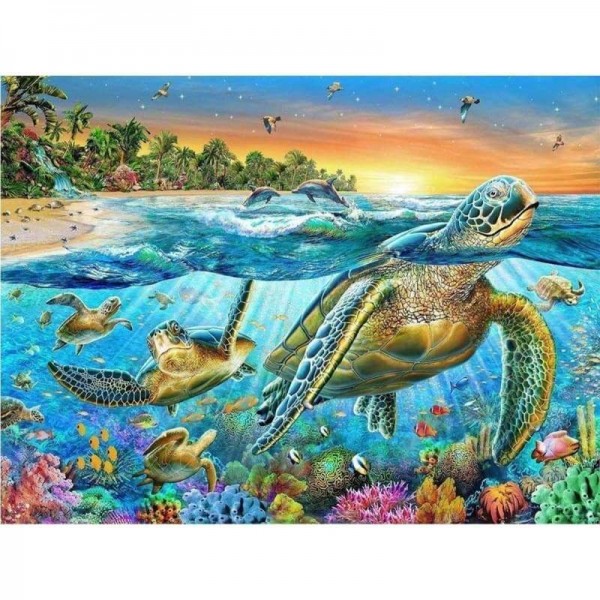 Volledige boor - 5D DIY Diamond Painting Kits Sea Turtle Sunset