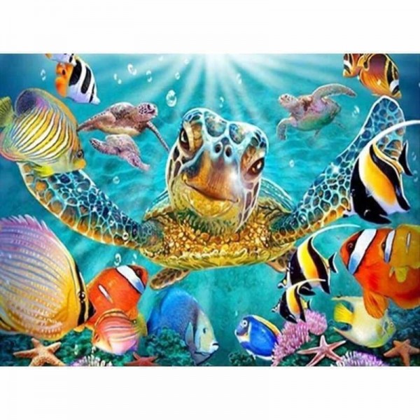 Volledige boor - 5D DIY Diamond Painting Kits Funny Turtle Fish in the Sea