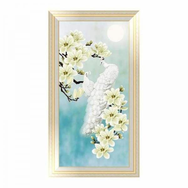 Volledige boor - 5D DIY Diamond Painting Kits Witte pauw en gele bloem AF9074