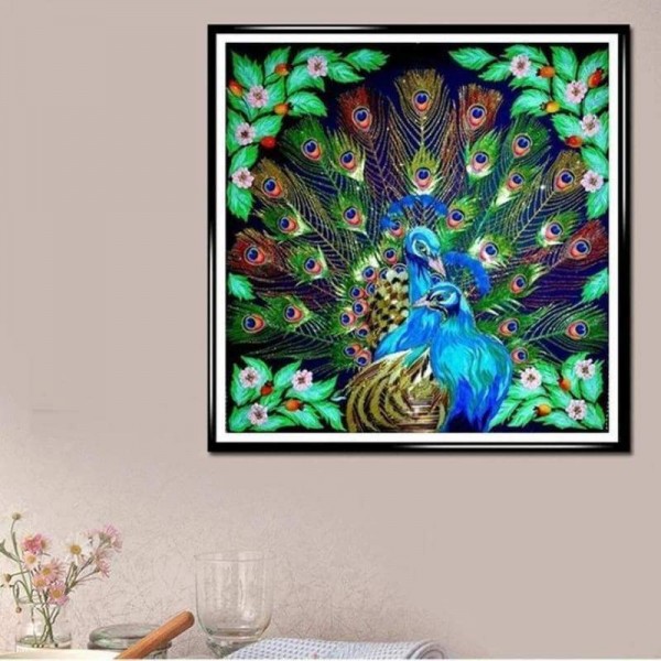 Volledige boor - 5D DIY Diamond Painting Kits Cartoon Beautiful Peacock Couple