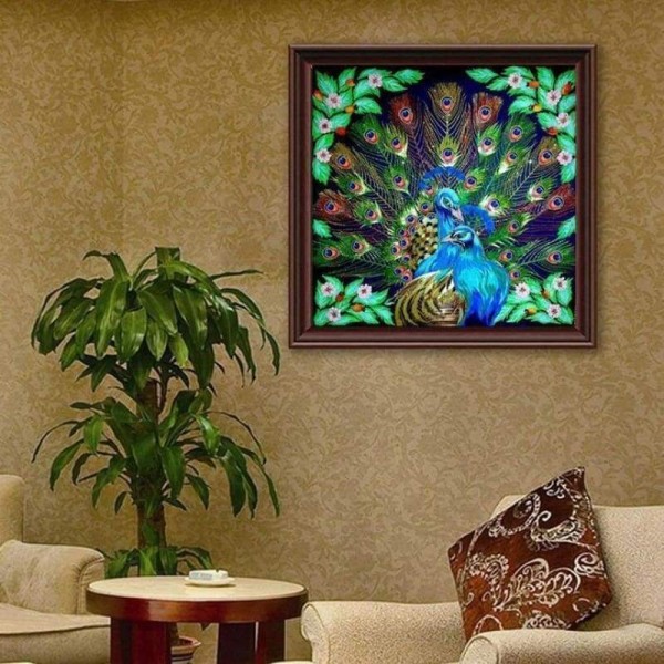 Volledige boor - 5D DIY Diamond Painting Kits Cartoon Beautiful Peacock Couple