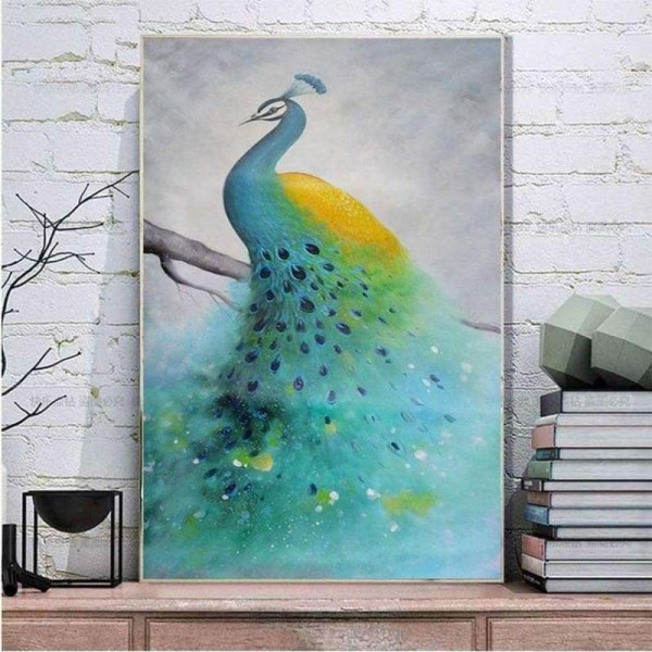 Volledige boor - 5D DIY Diamond Painting Kits Mooie lichtblauwe en gele pauw