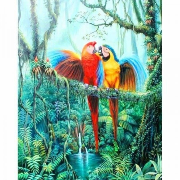 Verliefde papegaaien in de jungle