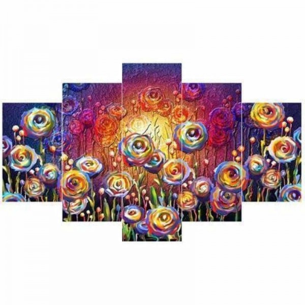 Volledige boor - 5D DIY Diamond Painting Kits Multi Panel kleurrijke bloemen