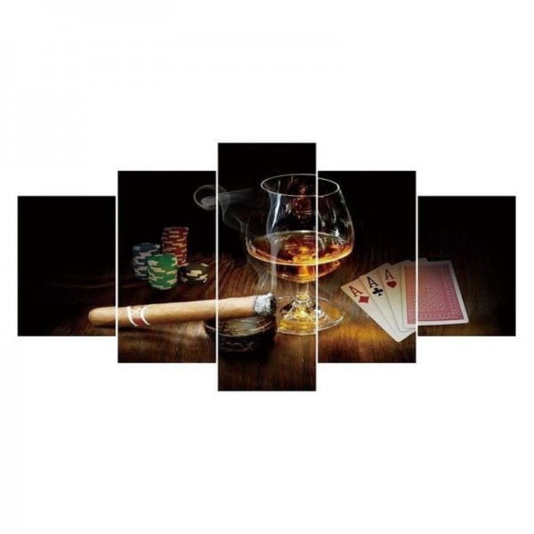 Volledige boor - 5D DIY Diamond Painting Kits Multi Panel wijnglazen en sigaren