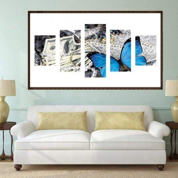 Volledige boor - 5D DIY Diamond Painting Kits Multi Panel Blue Butterfly