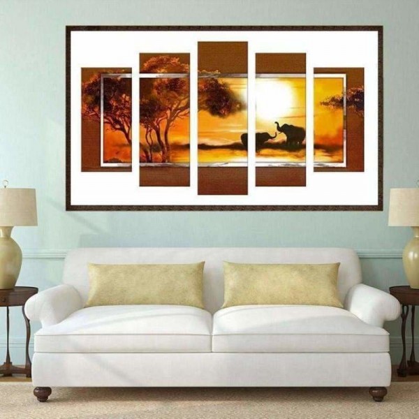 Volledige boor - 5D DIY Diamond Painting Kits Multi Panel Elephant Sunset
