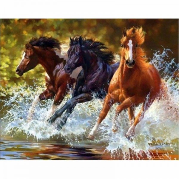 Rennende paarden in het water