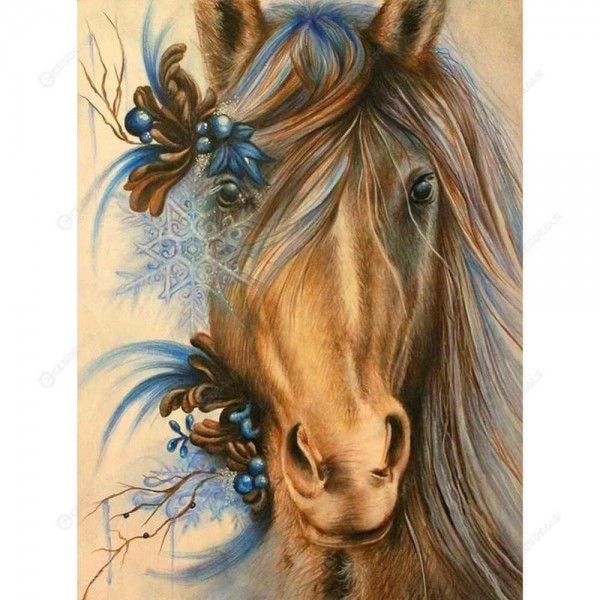 Close up van paard met blauwe manen