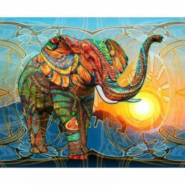 Volledige boor - 5D DIY Diamond Painting Kits Artistiek Kleurrijk Olifant Zonsondergang