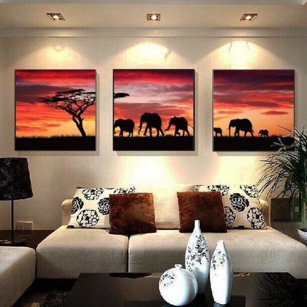 Volledige boor - 5D DIY Diamond Painting Kits Cartoon artistieke olifant zonsondergang