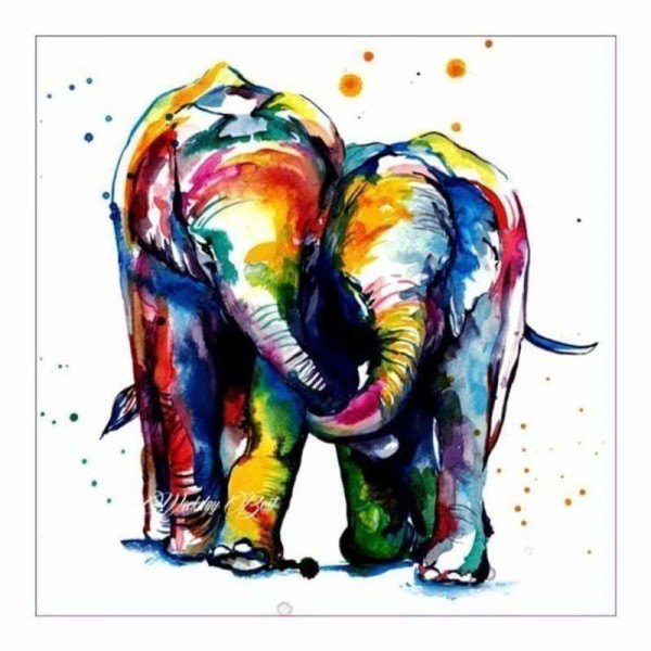 Volledige boor - 5D DIY Diamond Painting Kits Cartoon aquarel olifanten minnaar