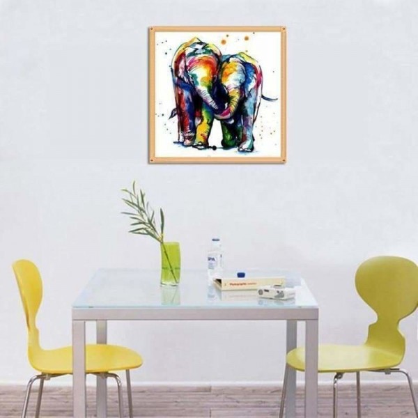 Volledige boor - 5D DIY Diamond Painting Kits Cartoon aquarel olifanten minnaar