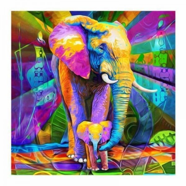 Volledige boor - 5D DIY Diamond Painting Kits Artistieke kleurrijke olifantenfamilie