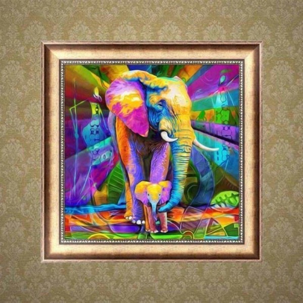 Volledige boor - 5D DIY Diamond Painting Kits Artistieke kleurrijke olifantenfamilie