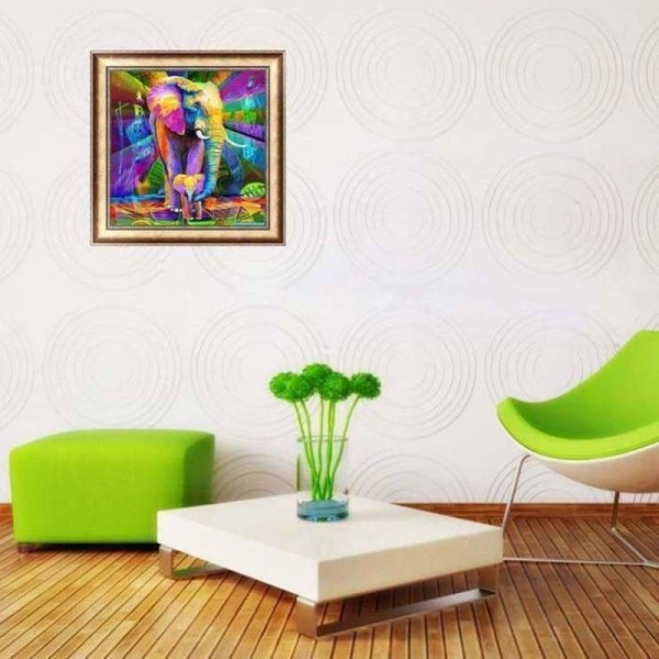 Volledige boor - 5D DIY Diamond Painting Kits Artistieke kleurrijke olifantenfamilie