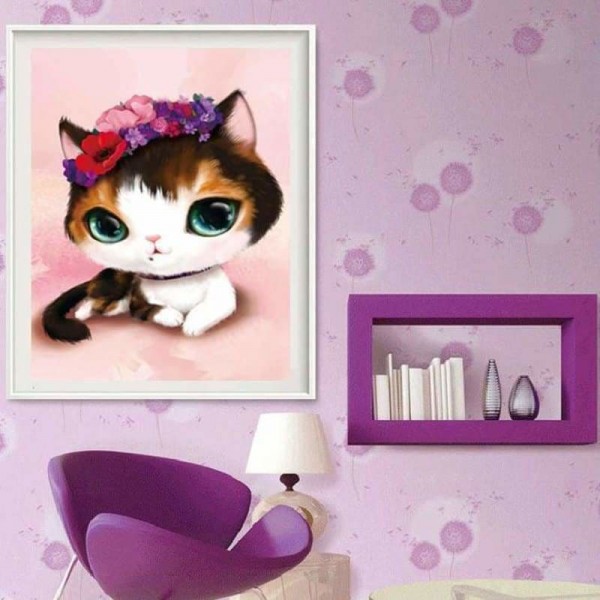 Volledige boor - 5D DIY Diamond Painting Kits Cartoon Cute Big Eyes Cat